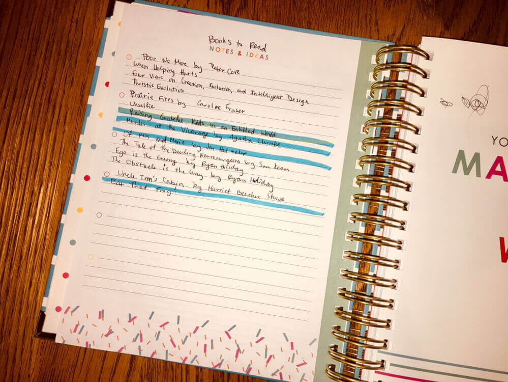 I write my main book bucket list in my planner