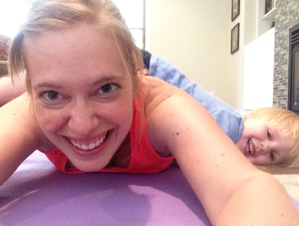 mom and son doing yoga