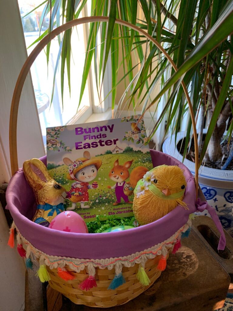 Easter basket with eggs and book